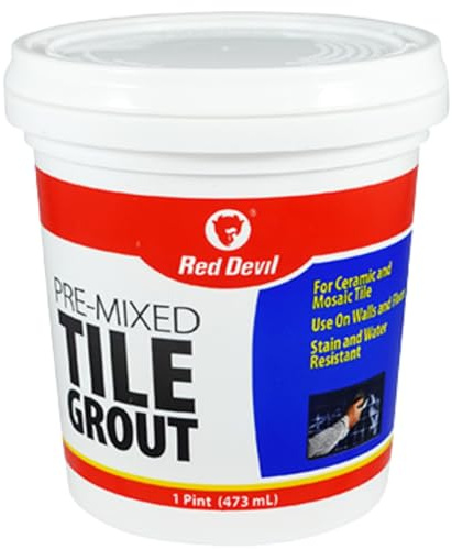 Red Devil 0428 Pre-Mixed Tile Grout - Professional Quality, Excellent Adhesion, Ideal for Wall & Floor Use - 1 Pint, White, Made in USA