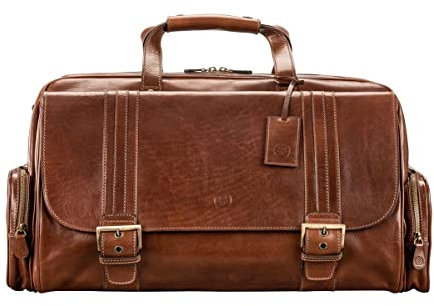 Maxwell-Scott Hochwertige Leder Weekender Reisetasche DinoM in Cognac Braun
