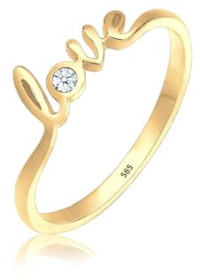 Elli DIAMONDS Ring Damen Love-Schriftzug mit Diamant (0.03 ct.) in 585 Gelbgold