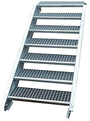Stahltreppe Aussentreppe Wangentreppe verzinkt 7 Stufen GH 105 - 140 cm 7-150-Z