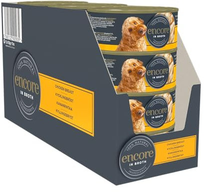 Encore 100% natürliches Premium Nassfutter für Hunde, Hühnchenbrust in Brühe für erwachsene Katzen - Packung mit 16 x 156g Dosen