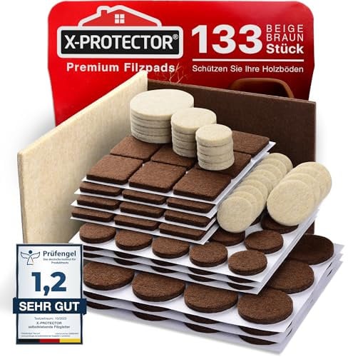 X-Protector Filzgleiter 133 Stück - Prämie Möbelgleiter Braun & Beige - Dicker Filz Selbstklebend - Bodenschoner für Stühle - Große Menge an Filzgleiter Selbstklebend - Schützen Sie Ihre Holzfußböden