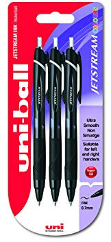 uni-ball SXN150C Jetstream Drucktintenroller in Sportfarben, schwarze uni Super-Tinte, 0,7-mm-Spitze, 3er-Packung