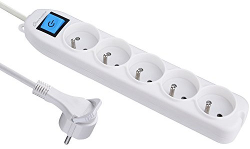 Electraline 32042 Bloc 5 prises avec interrupteur/fiche plate 1,5 m Blanc