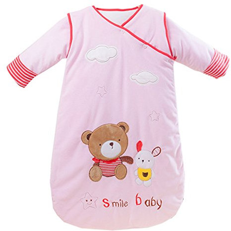 Chilsuessy Missfly Baby Schlafsack Kinder Schlafsaecke mit abnehmbar Langarm in verschiedenen Groessen,Herbst Winter verdickte, Pink, M(Laenge:80cm)