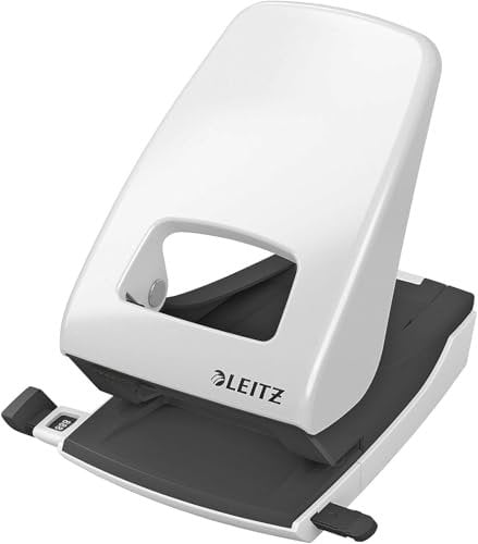 Leitz Starker Büro Locher aus Metall, Für 40 Blatt, Anschlagschiene mit Formatangaben, Ergonomisches Design, grau, 51380085