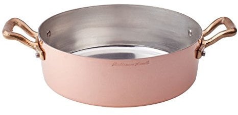 Pentole Agnelli ALCM106M40 Casseruola Bassa in Rame Martellato Stagnato con 2 Maniglie in ottone, 40 cm