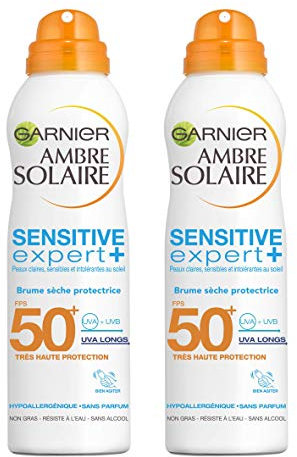 Garnier Ambre Solaire - Sensitive Expert + - Brume Sèche - Visage et Corps - FPS 50 - Lot de 2 x 200 mL