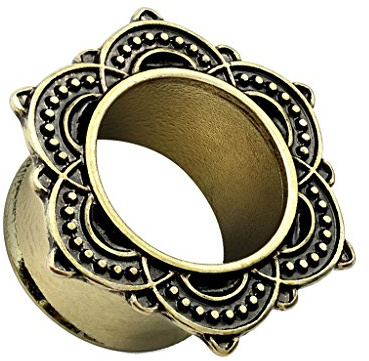 Piercingfaktor Flesh Tunnel Ohr Piercing Plug Ohrpiercing Vintage Antik vergoldet Rose von Sharon 5mm