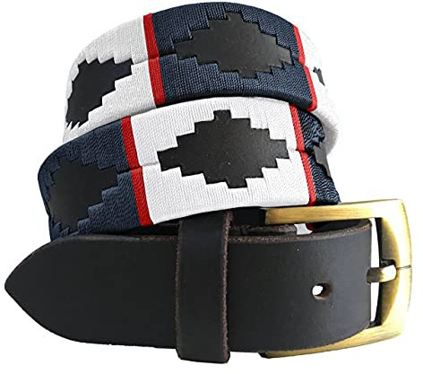 CARLOS DIAZ Herren Damen Premium Unisex Braunes Leder Bestickt Designer Polo Gürtel (80 cm/ 30-32 Inches)