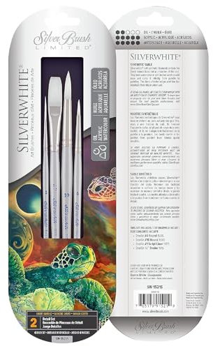 Silver Brush Limited 1521S Silverwhite pour l'aquarelle, l'acrylique, la Gouache et la Peinture à l'huile - 2 pinceaux Ronds Tailles 4 et 10, Traceur Taille 1, 1 Pinceau Plat Long 1/2 - Manche Court