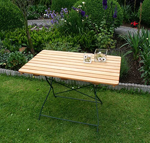 TPFGarden Klapptisch Bad BELZIG aus Robinienholz 70x110 cm, Stahlgestell in Grün pulverbeschichtet, wetterfest | Holz von höchster Qualität