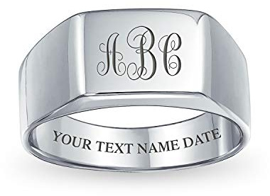 Personalisierter Einfacher Herren Gravur Rechteck Initialen Monogramm Siegelring Für Männer .925 Sterling Silber Individuell Graviert