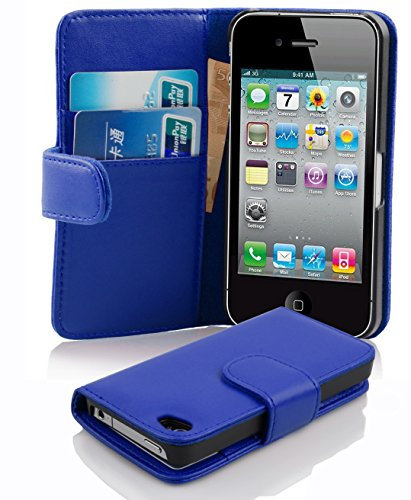 Cadorabo Hülle für Apple iPhone 4 / iPhone 4S in BRILLANT BLAU – Handyhülle aus glattem Kunstleder mit Standfunktion und Kartenfach – Case Cover Schutzhülle Etui Tasche Book Klapp Style