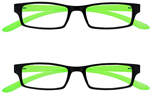 UV Reader Schwarz Leuchtend Grünen Nacken-Lesebrille Wert 2er-Pack Frauen Herren UVR2PK021 +2,00