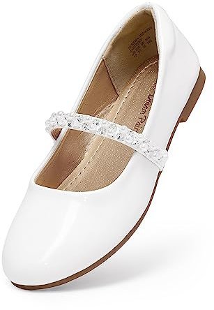 DREAM PAIRS Scarpe Basse Mary Jane per Bambine Ballerine Scarpe da Principessa per Scuola Matrimonio e Festa,Size 28.5,Bianco/Pat,SERENA-100-KIDS