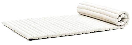 Leewadee Faltbare Bodenmatratze - Japanischer Rollbarer Futon - Tatami Faltmatte - Gästebett - Camping Matratze - Thai Massage Matte, Kapok Füllung, Natur