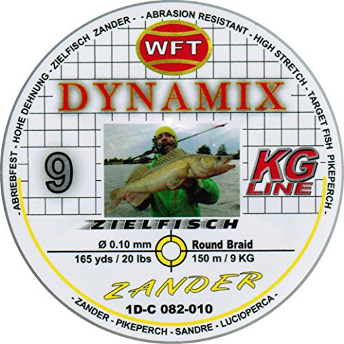 WFT Round Dynamix Zander Yellow 150m, geflochtene Schnur fürs Zanderangeln, Raubfischschnur, gelbe Angelschnur, Durchmesser/Tragkraft:0.10mm / 9kg Tragkraft