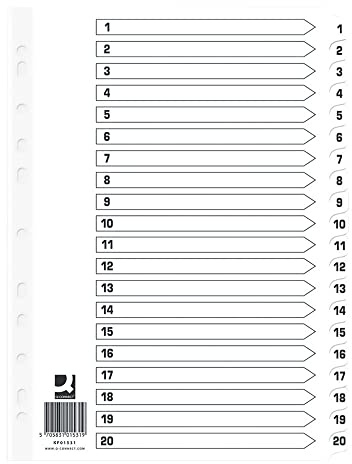 Q Connect Index 1-20 Board Reinforced White (10 Pack)