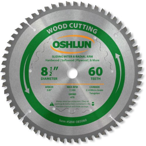 Oshlun SBW-085060 ATB-Sägeblatt mit 60 Zähnen, negativer Haken, mit 5/8-Zoll-Dorn für Schiebe-Gehrungssägen