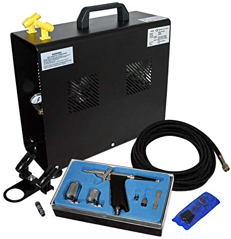Wiltec Einsteiger Airbrush Kompressor Set AS196A mit 1 Airbrushpistole Typ 116 und umfangreichem Zubehör, 3 l Drucktank, für Modellbau, Tattoos, Nailart