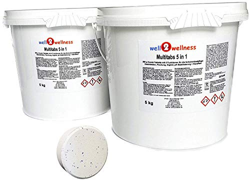 well2wellness Chlor Multitabs 200g 2 x 5kg | Schützt Pooloberfläche | Langsamlöslich | 5 Wirkungen in 1 Tablette | Langanhaltende Wirkung | Multifunktionstabletten | Reinigungstabletten