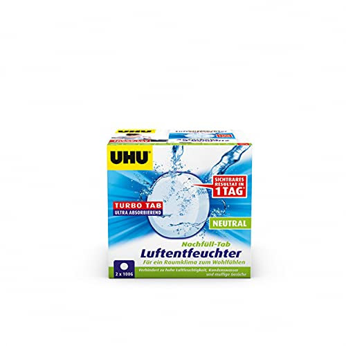 UHU Luftentfeuchter Nachfüll-Tab, Für ein Raumklima zum Wohlfühlen bis zu 5 m², 2 x 100g, Neutral 50505