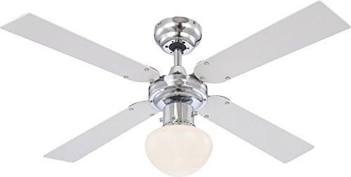 GLOBO E27 Deckenventilator mit Chrom Klingen, silberfarben/Weiß