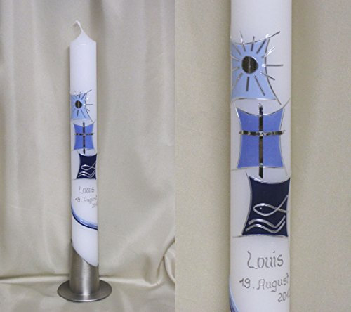 Taufkerze/Kommunionkerze 40 x 4 cm, inklusive Beschriftung und Aufbewahrungskarton ! P 50