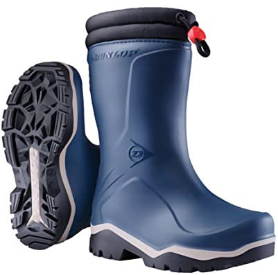 DUNLOP Kids Blizzard - Unisex Winter Safety Insulated Fashion Thermal Boots, Blue, Waterproof and Chemical Resistant PVC Wellies with Fur Lining and Traction Outsole for Outdoor Fun - EU26, UK8