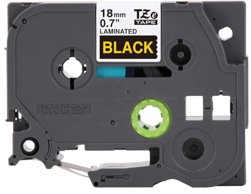 Brother TZe-344 P-touch Schriftband (18 mm, geeignet u.a. für Brother P-touch 1830VP, -D400/VP, -D450, -D600/VP, -P700, -2430, laminiert, 8 m lang) gold auf schwarz, TZE344, Klein
