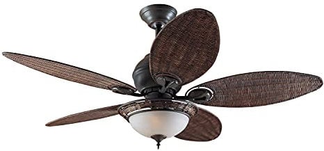 HUNTER FAN Indoor-Deckenventilator Caribbean Breeze 137 cm mit Beleuchtung und Zugschalter, Bronze verwittert, 5 umkehrbare Flügel in Weide Dunkel Antik, optimal für Sommer oder Winter, Modell 24457