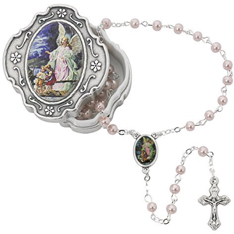 Rosenkranz Schutzengel Rosa mit Box Taufe Kommunion Geschenk