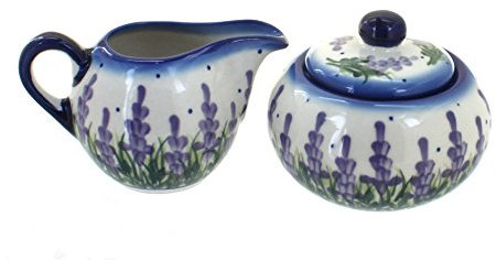 Blue Rose Polish Pottery Lavender Fields Sugar Bowl & Creamer