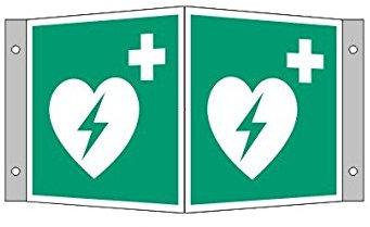 EverGlow Winkel- und Fahnenschilder, Automatisierter externer Defibrillator (AED), Winkel, Aluminium, 20 x 20 cm, leuchet im Dunkeln