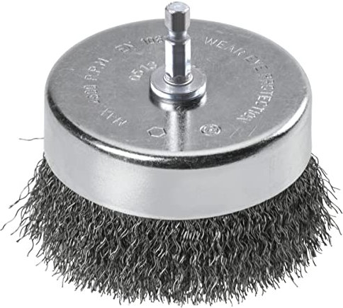 kwb Topf-Bürste extra schwer, grob, gewellt, HSS-Stahldraht, Ø 75 mm für Metall und Stein, Drahtbürste für Bohr-Maschine inkl. E6.3 Sechskant-Schaft, zum Entrosten, Entzundern, Aufrauen und Reinigen