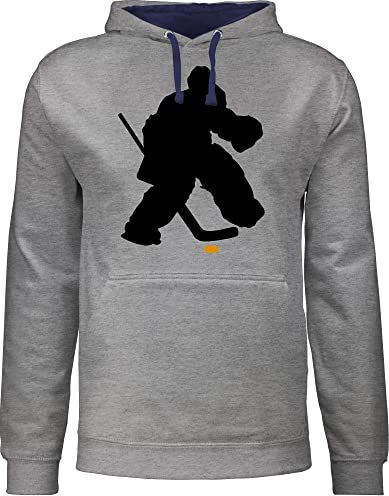 Pullover Herren Frauen Hoodie Kontrast zweifarbig - Eishockeytorwart Towart Eishockey - 5XL - Grau meliert/Navy Blau - ice hockey icehockey geschenk torwart pullis pulli eishockey-fanartikel hoody