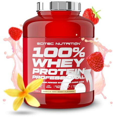 Scitec Nutrition 100% Whey Protein Professional - Angereichert mit zusätzlichen Aminosäuren und Verdauungsenzymen - Glutenfrei - Palmölfrei, 2.35 kg, Vanille Very Berry
