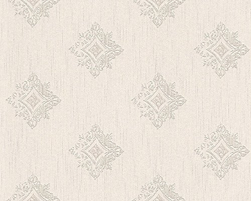 A.S. Création Architects Paper Textiltapete Tessuto 2 Tapete mit Ornamenten barock 10,05 m x 0,53 m creme grau Made in Germany 962002 96200-2