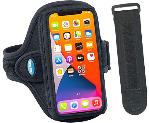 Tune Belt AB91 Laufarmband für iPhone 16/15/14/13/12, 11-16 Pro, 16e, Galaxy S24/S23 - Schweißresistent, stabil, bequem, Telefonhalter mit verstellbarem Band mit EX3 Extender (Schwarz)
