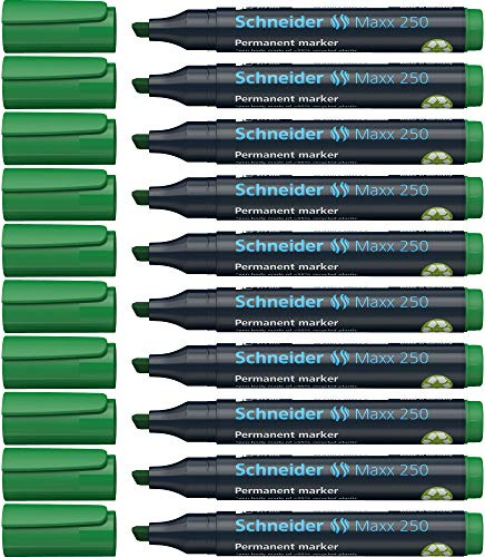 Schneider 125004 Maxx 250 Permanent-Marker mit Keilspitze (Strichstärke: 2+7 mm, nachfüllbar) 10er Packung grün