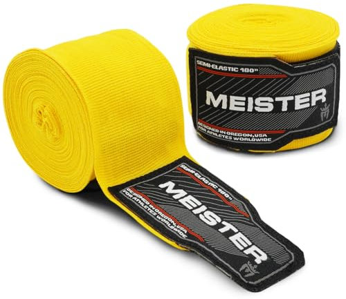 Meister Erwachsene 180 Zoll (457cm) Semi-Elastische Handbandagen für MMA & Boxen (Paar) - Gelb