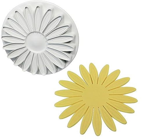 PME SD617 Prägeausstecher mit geäderter Sonnenblume/Margerite/Gerbera, 20 Blütenblätter, Kunststoff, Weiß, 5 x 5 x 5 cm