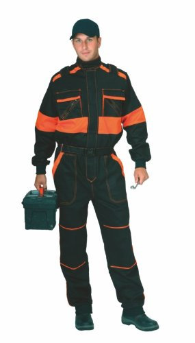 LUXY Canis CXS Robert Arbeitsoverall Herren Arbeitsanzug Schutzanzug Reißverschluss Overall Einteiler für Maler Baumwolle Gärtner Rallye Kombi Mechaniker Taschen Schutzkleidung; schwarz orange; (48)