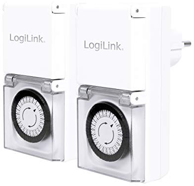 LogiLink Mechanische Zeitschaltuhr, 2er Set, IP44, Outdoor, Weiß, ET0006A, Groß