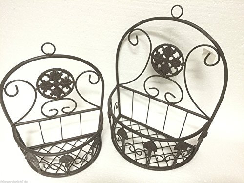 dekowonderland Pflanzkörbe Pflanzkorb 2er Set Körbe Wandkörbe Metallkorb Shabby Landhausstil