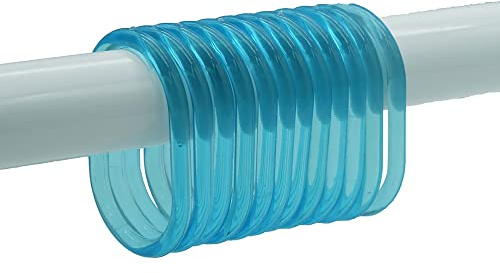 Evideco Anneaux de Rideau de Douche avec Crochets en Plastique, Clear Turquoise Blue, 13.08 x 2.5