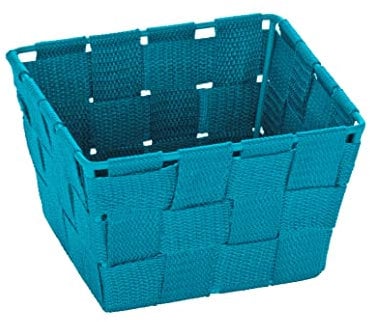WENKO Aufbewahrungskorb Adria Mini Petrol - Badkorb, quadratisch, Kunststoff-Geflecht, Polypropylen, 14 x 9 x 14 cm, Petrol Mini Square