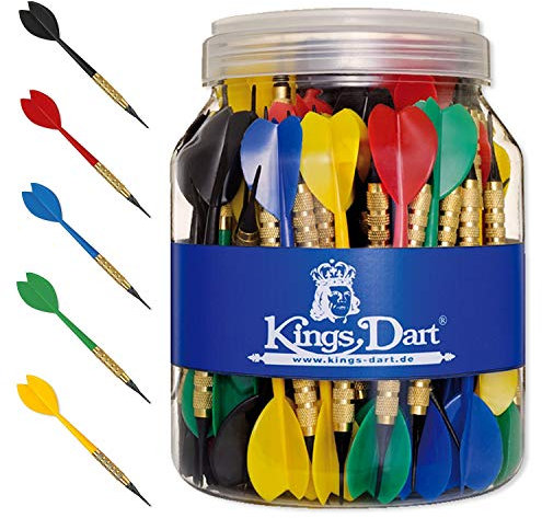Kings Dart Softdartpfeile-Set | 100 robuste Dartpfeile für elektronische Dartscheiben | 100% Messing-Barrel, Longlife-Spitzen, Flights u. Schaft aus Kunststoff | 16g | L: 15 cm | Bunt
