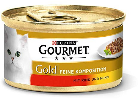 Gourmet Gold Katzenfutter Feine Komposition mit Rind und Huhn, (12 x 85 g)